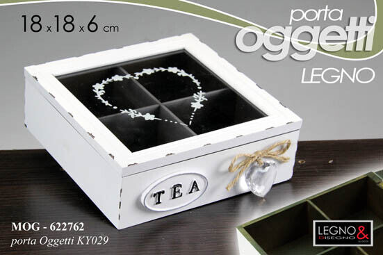SCATOLA PORTA BUSTINE OGGETTI THE TE TISANE CIALDE COFANETTO CUORE PENDENTE 18*6