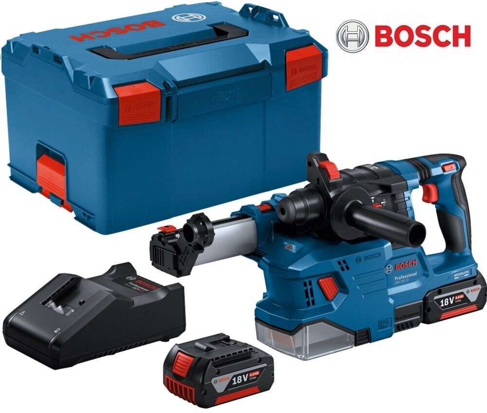 BOSCH MARTELLO PERFORATORE A BATTERIA GBH 18V-22 + GDE 18V-12 ASPIRATORE SDS PLU