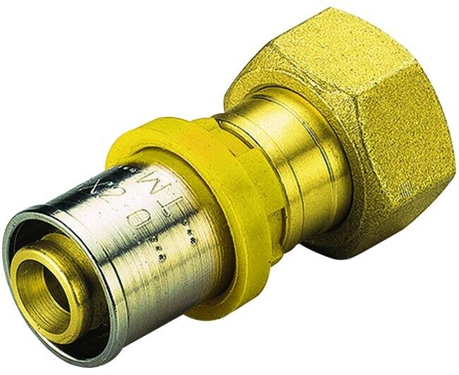 Raccordo a pressare dritto 20 x 3/4" con girello per multistrato per gas tiemme