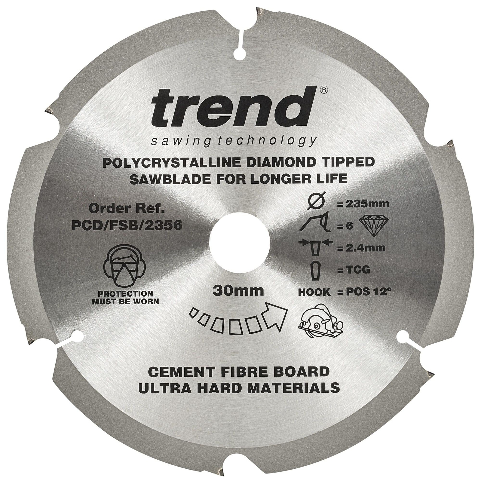 Trend Lama per sega Fiberboard PCD, diametro 235 mm x 6 denti x foro 30 (M8c)