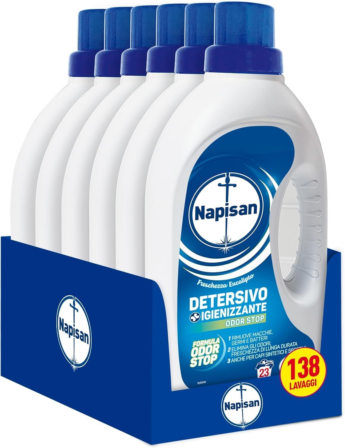 Napisan Detersivo Lavatrice Liquido Igienizzante Odor Stop, 6 Confezioni da 1.15