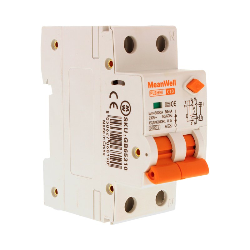 MeanWell RCBO Interruttore Magnetotermico Differenziale Tipo A Curva C 1P+N 2M
