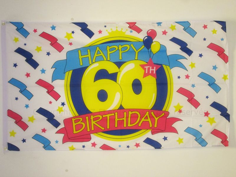 BANDIERA BUON COMPLEANNO 60 ANNI 150x90cm - BANDIERA AUGURI ANNIVERSARIO - HAPPY