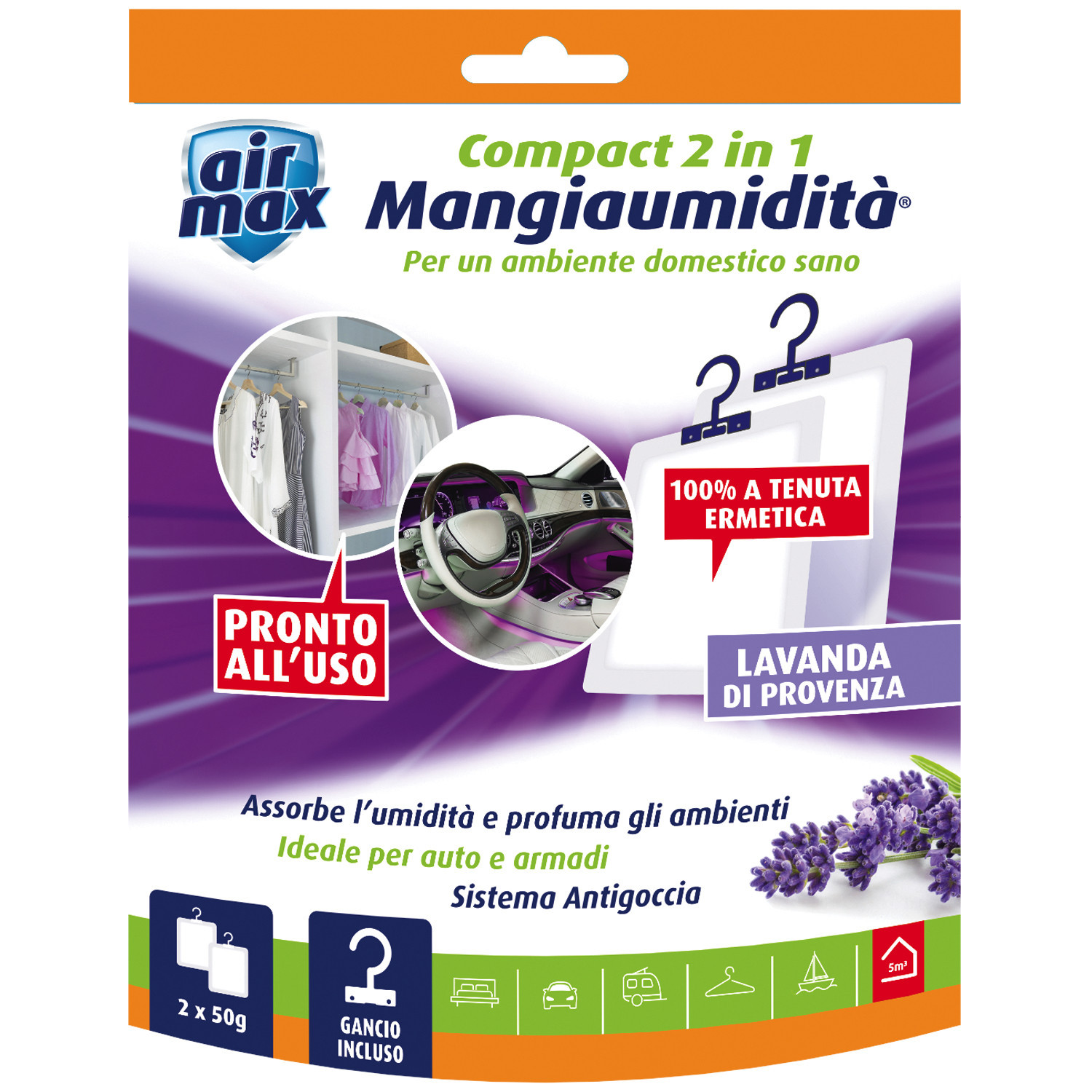 Air Max ® Mangiaumidità appendibile Compact 2 in 1 Lavanda di Provenza 2x50g