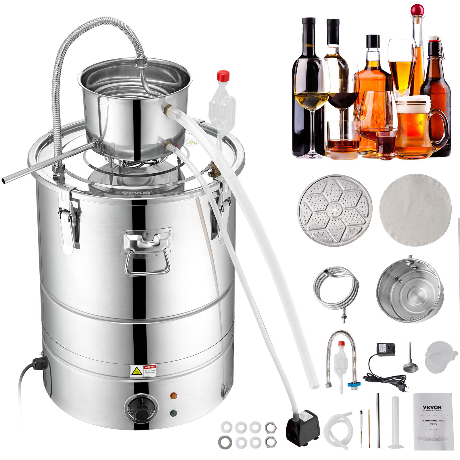 VEVOR Distillatore Alambicco Elettrico Capienza 50L con Pompa per Acqua Liquore