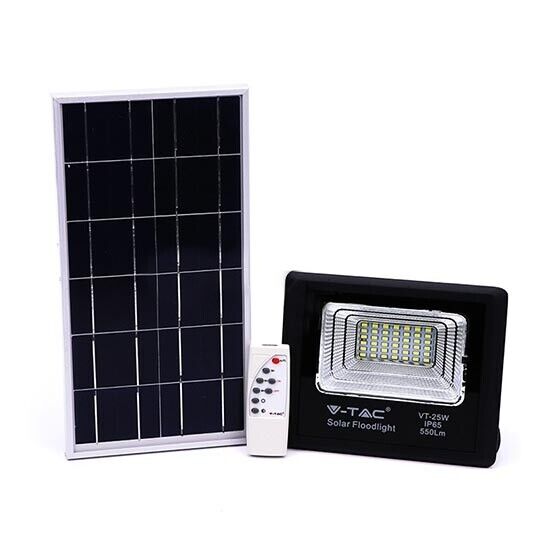 V-TAC VT-25W Faro led 25W autoalimentato nero con pannello solare 12W e telecoma