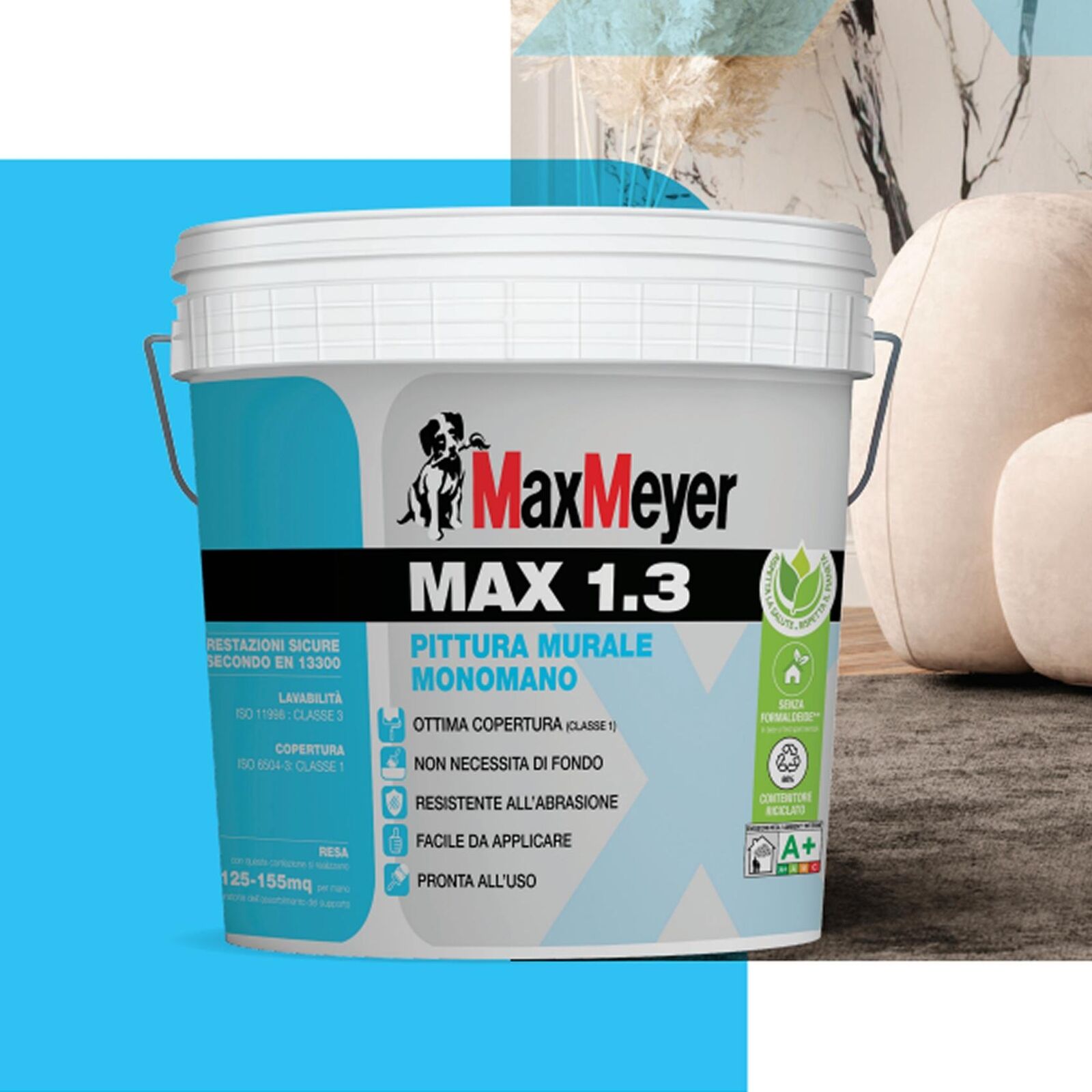 Max Meyer Pittura lavabile bianca Max 1.3 copertura monomano senza fondo 14 Lt