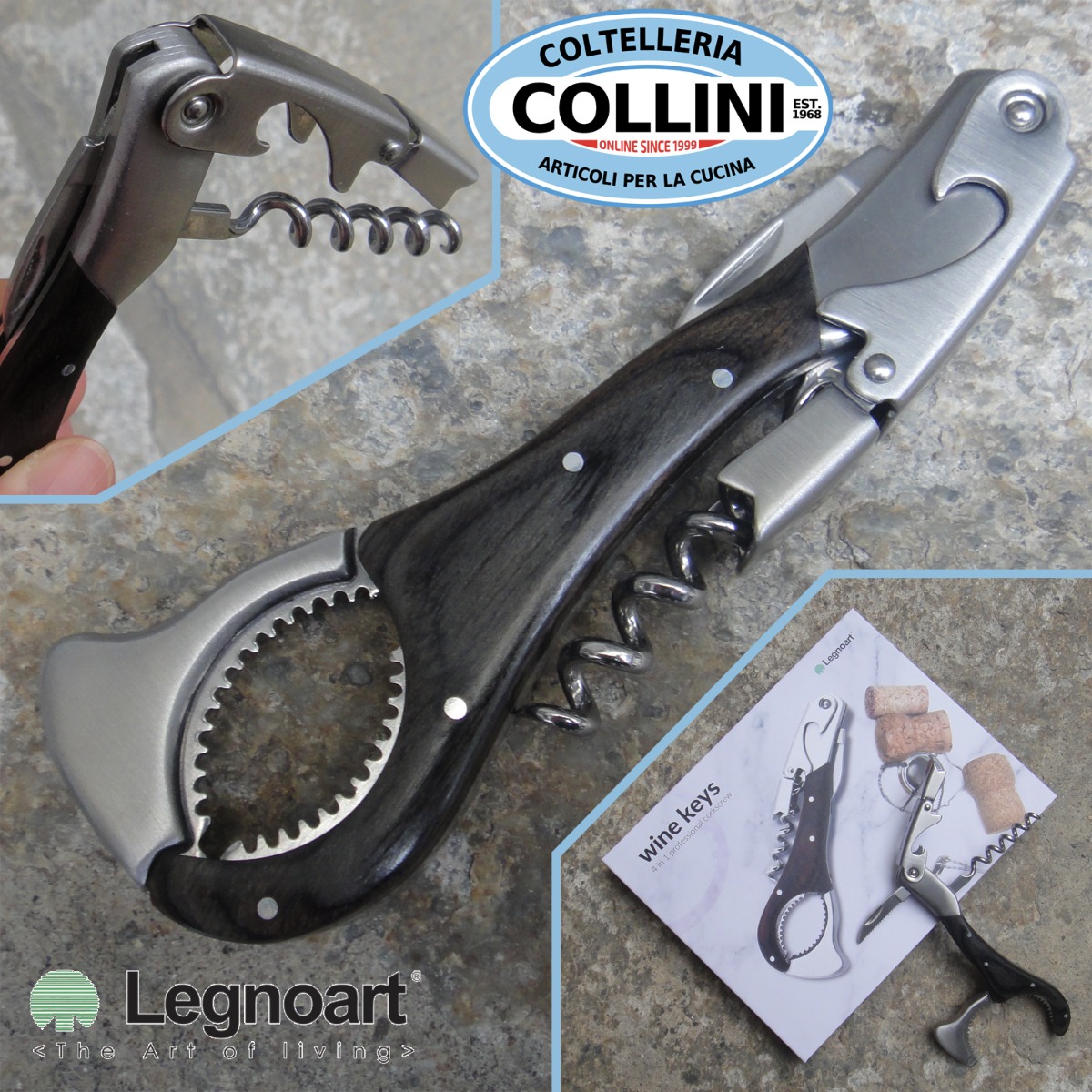 Legnoart -  Wine Keys - 4 in 1 Cavatappi professionale con pinza Champagne in...