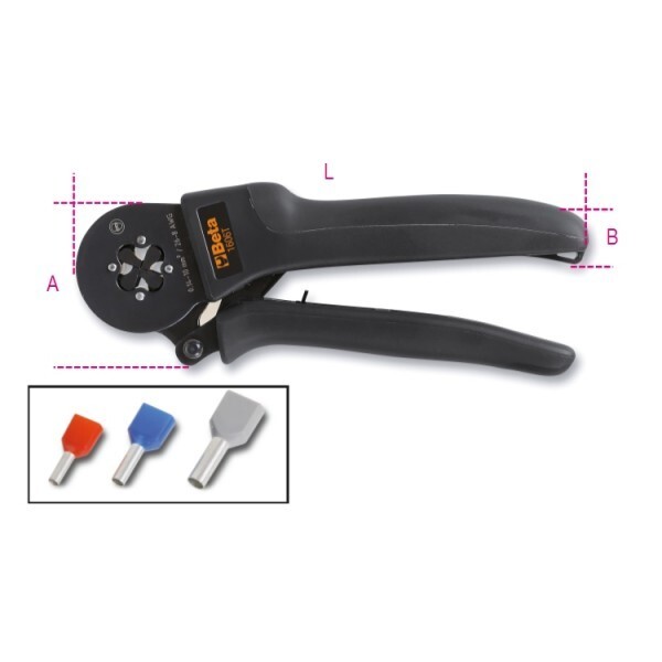 BETA 1606T Pinza per capicorda per fili a tubetto, crimpatura su 4 lati