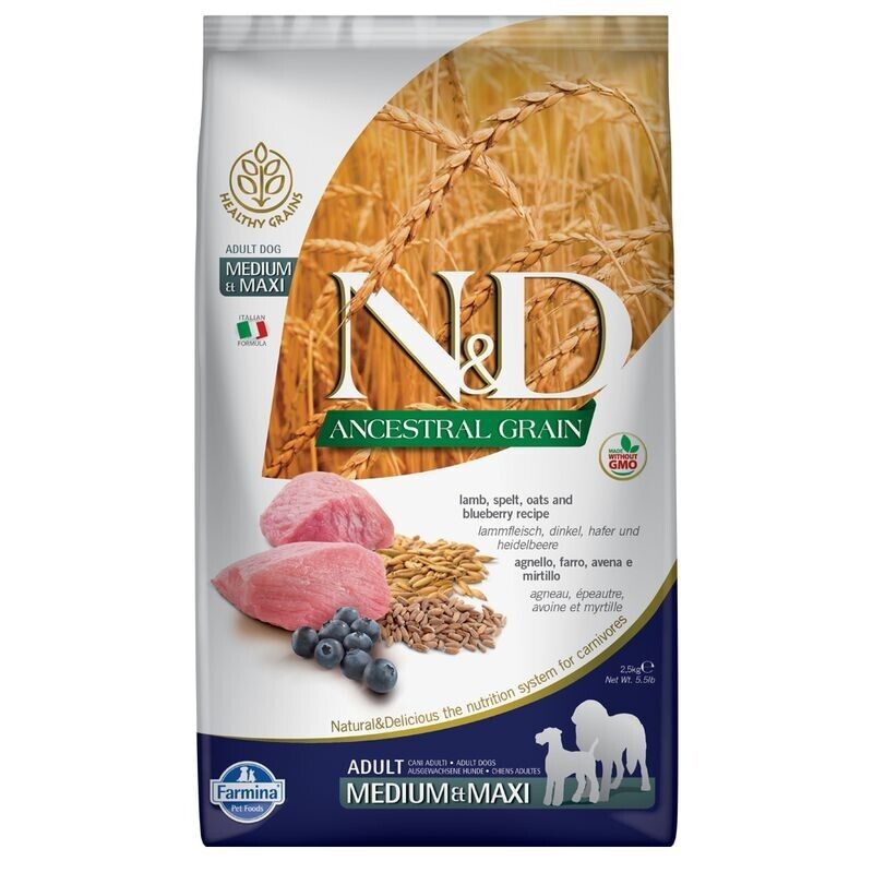 FARMINA Crocchette Cane Alta Qualità  N&D Agnello, farro e Mirtillo 12kg