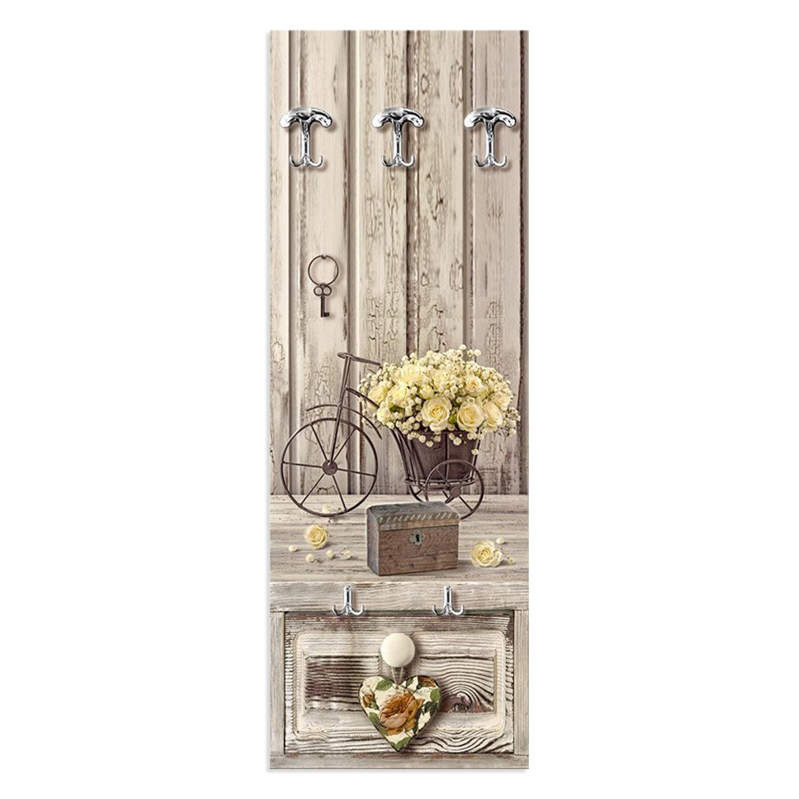 Appendiabiti da parete 46x125 Yellow Roses con stampa, attaccapanni con 5 ganci
