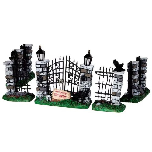 Lemax Halloween Spooky Iron Gate And Fence Set 5 pezzi