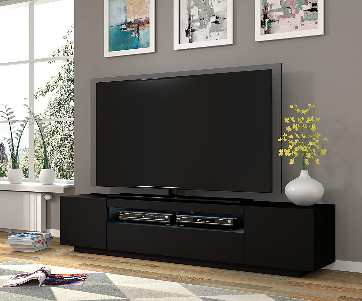 Mobile TV Aura con LED integrato 200x37x42H Cm mobile sospeso o a terra con pied