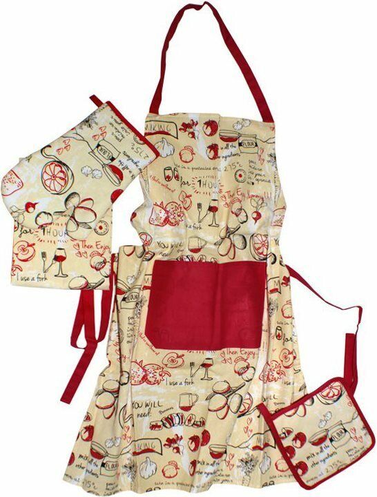 BRaya Grembiule Cucina Cotone con Guanto Forno Presina Strofinaccio Bon Appetit
