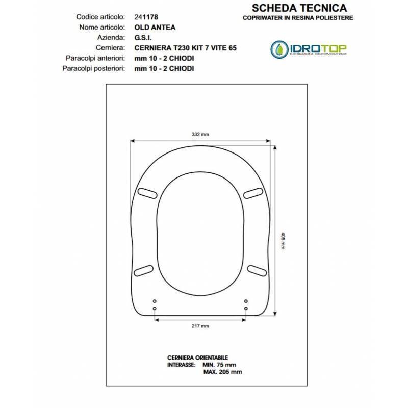Copriwater G.S.I OLD ANTEA BIANCO Cerniera cromo-Sedile-Asse Wc