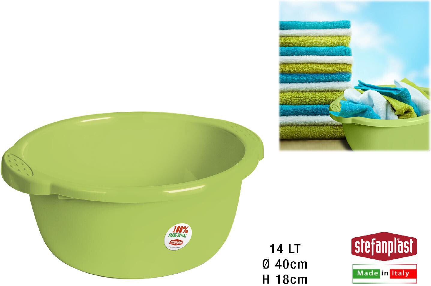 Bacinella Tonda cm 40x18h litri 14 Verde Primavera Stefanplast 28371