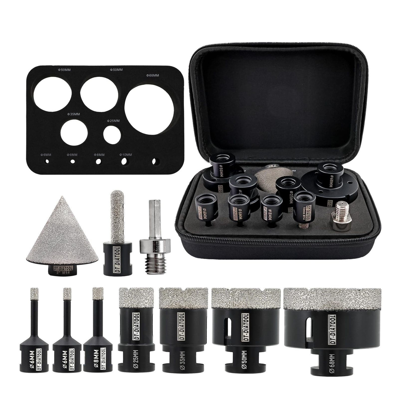 DT-DIATOOL Set di 10 punte diamantate da 6/6/8/25/35/50/68 mm + fresa (g6g)