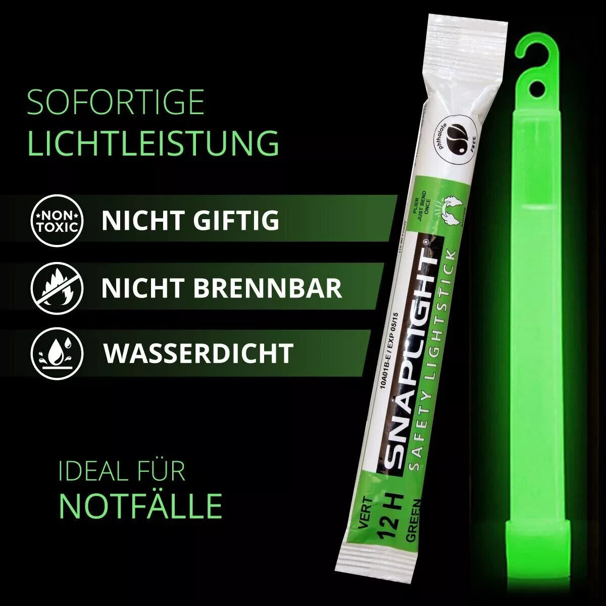ASTA PIEGHEVOLE LUCE EMERGENZA SNAPLIGHT VERDE FLUO DA 15 cm DURATA 12 ore