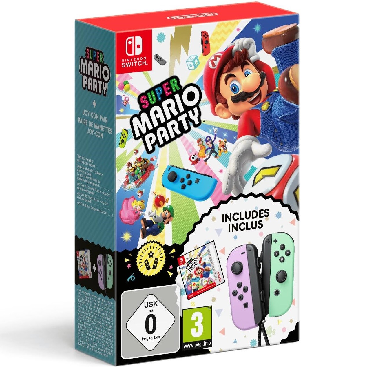NINTENDO SWITCH BUNDLE SUPER MARIO PARTY GIOCO + 2 JOY-CON VERDE/VIOLA PASTELLO