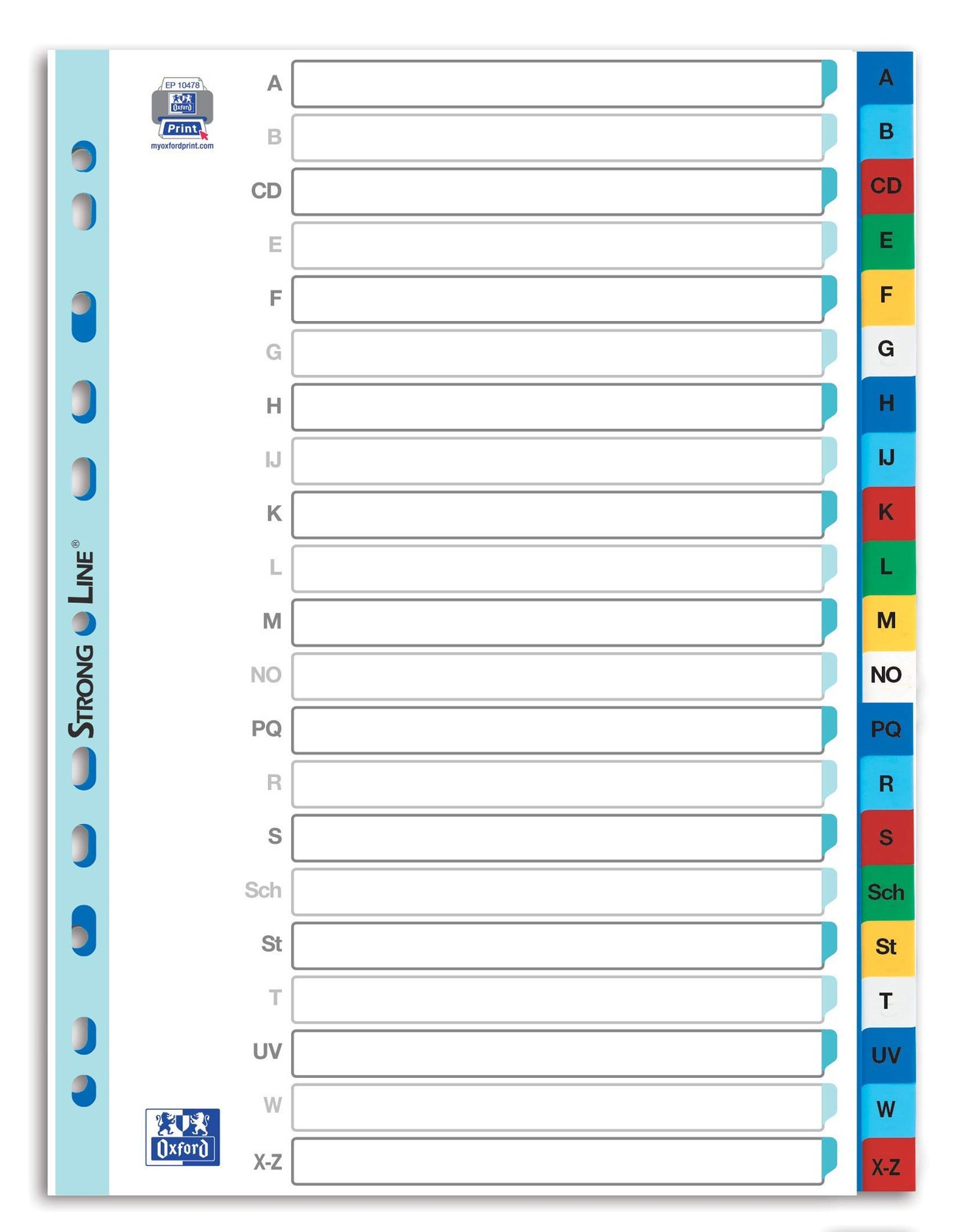 Oxford Strong-Line Plastic Index A4 A-Z 21 Pieces with Writeable Cover Sheet Blu