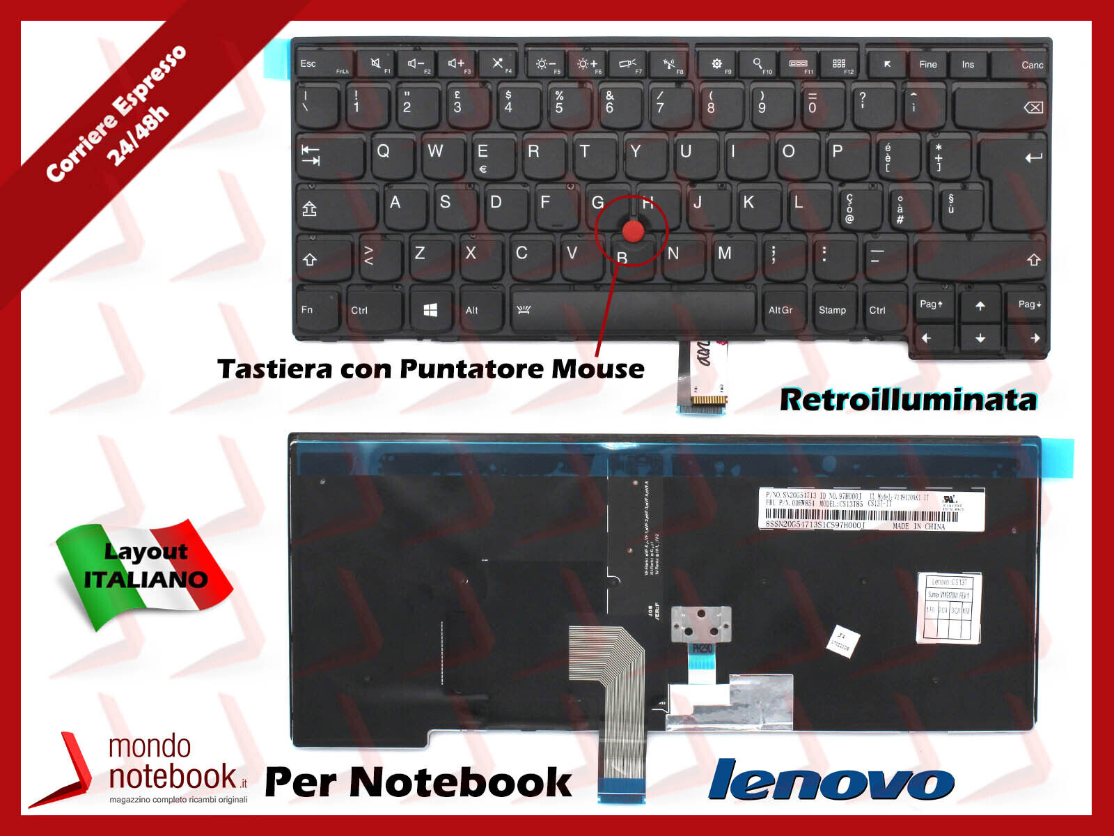Tastiera Notebook Lenovo ThinkPad T440 440S T440P Retroilluminata con Trackpoint