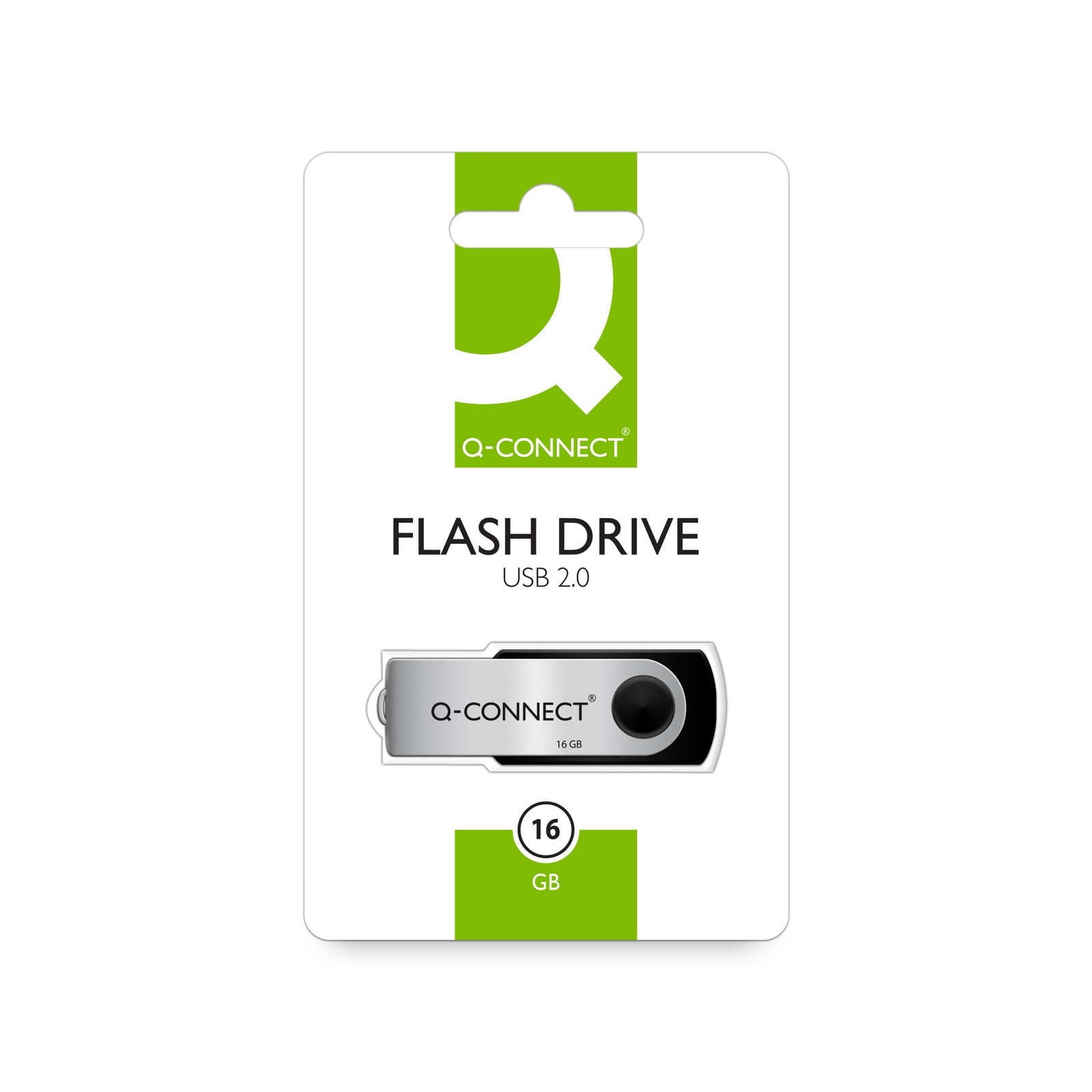 Q-Connect USB 2.0 Swivel 16GB Flash Drive Silver/Black 16 GB