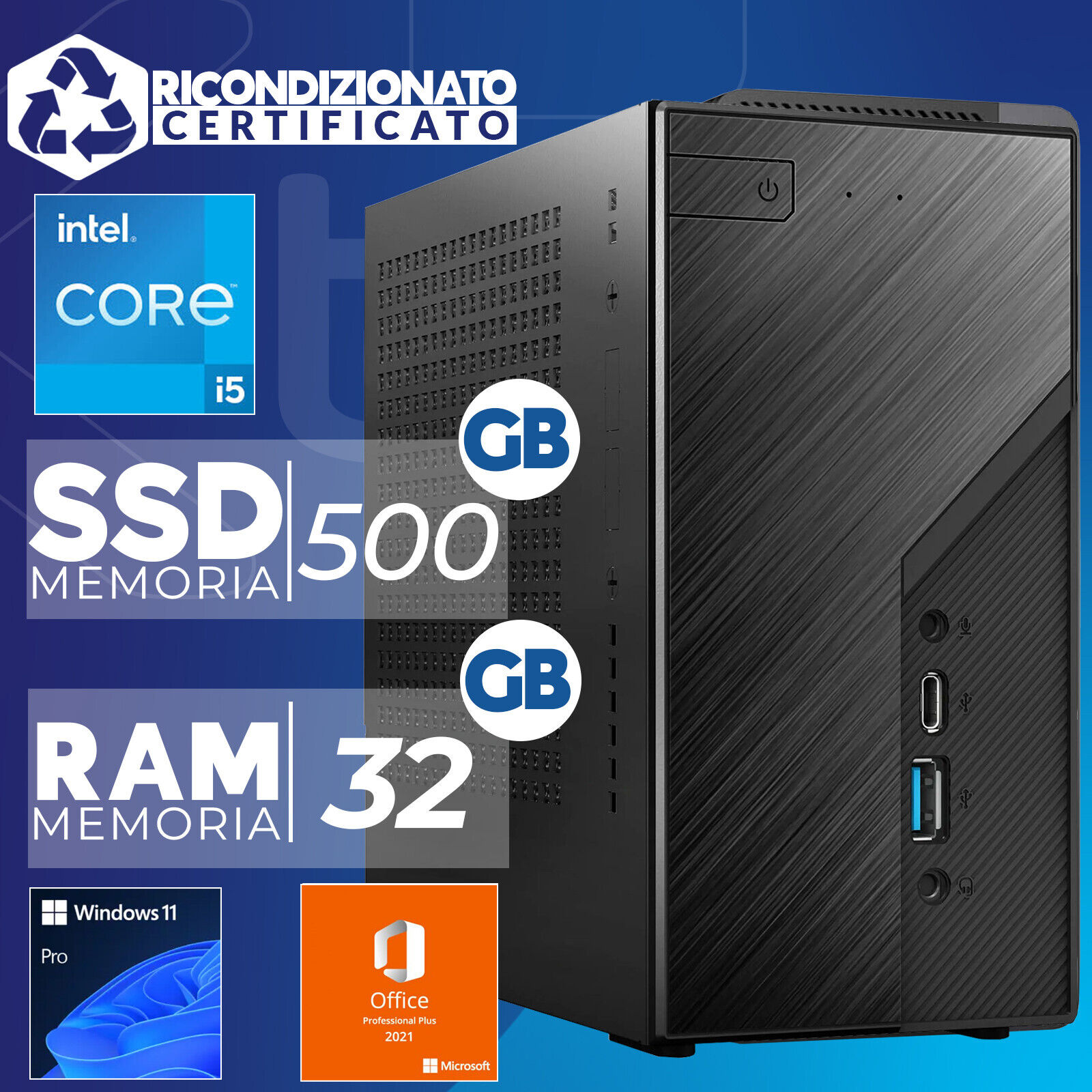 Mini PC Computer Assemblato B760 Intel i5-14400 Ram 32GB SSD 500GB W11 Office21
