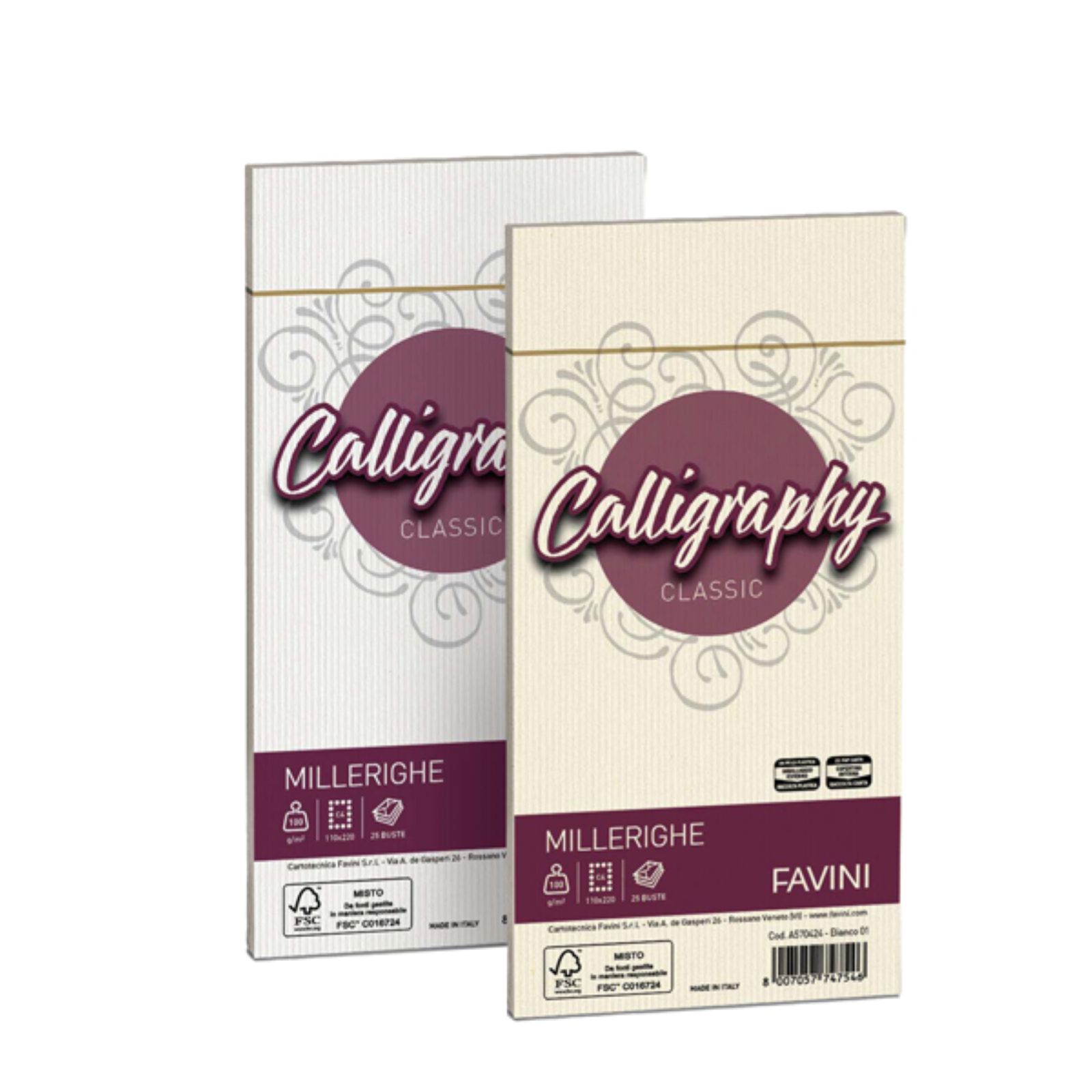 BUSTA CALLIGRAPHY MILLERIGHE 110 X 220 MM 100 GR AVORIO 02 FAVINI CONF 25 pz