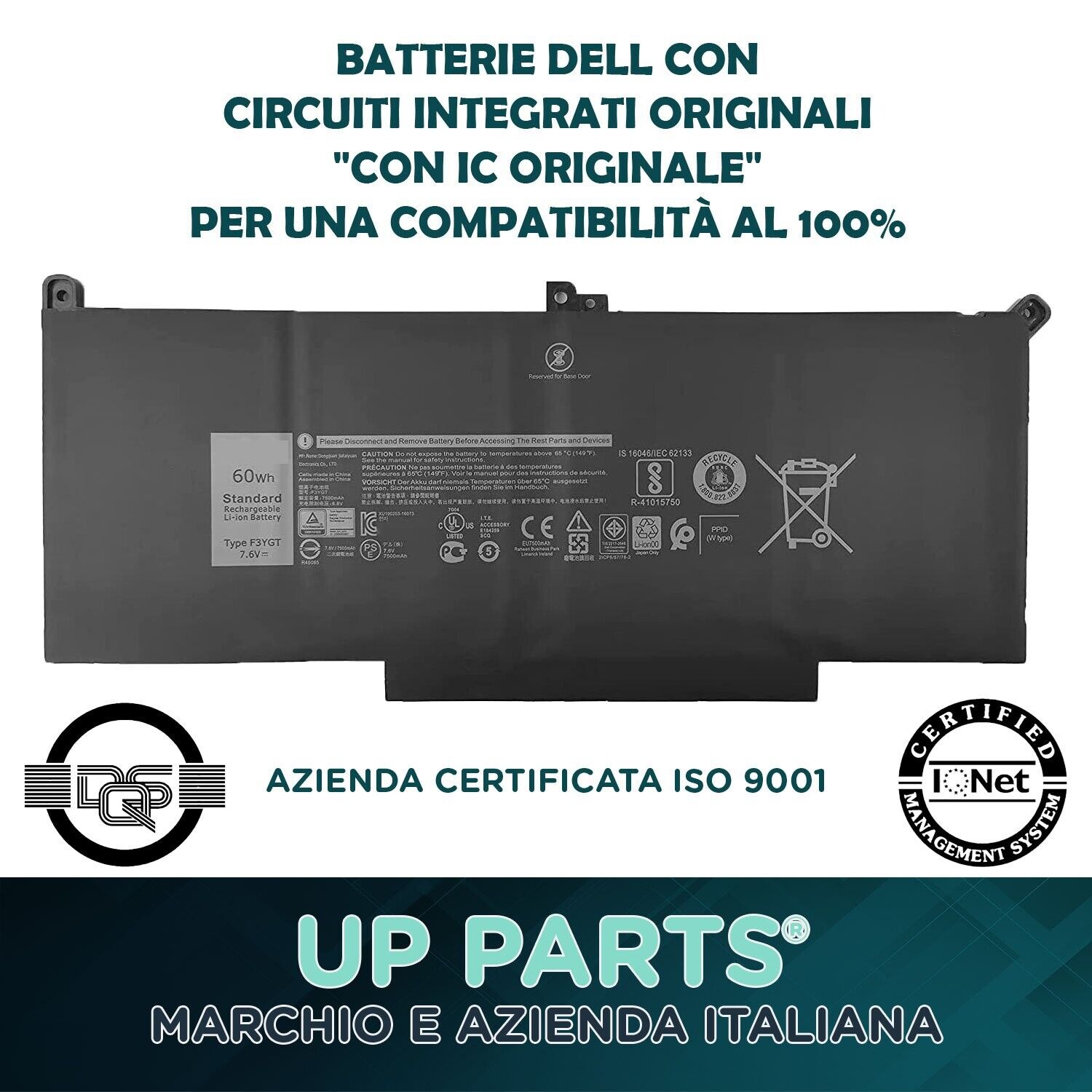 Batteria Dell F3YGT con Chip Originale per PC Portatile N015L7480-D1606CN