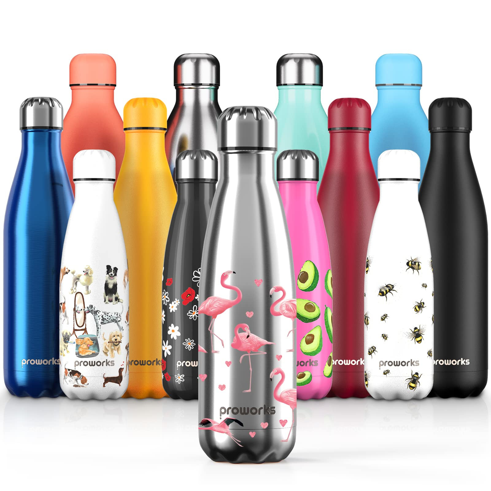 PROWORKS Bottiglia Acqua in Acciaio Inox, Senza BPA Vuoto Isolato (P6z)