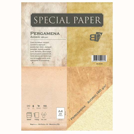 CARTA BAPI PERGAMENA AVORIO A4 160 GR. 2 5 FF