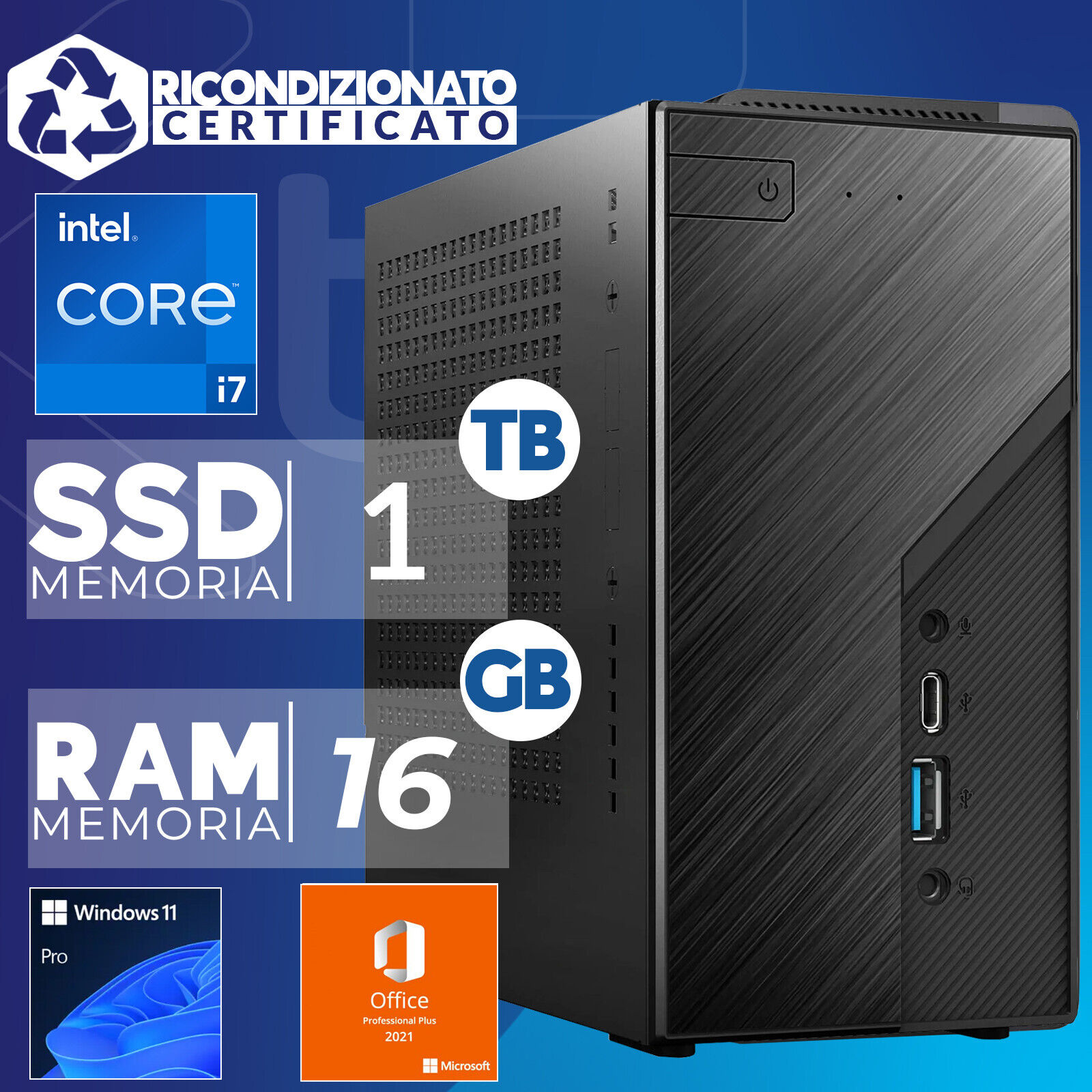 Mini PC Computer Assemblato B760 Intel i5-14400 Ram 16GB SSD 1TB W11 Office21