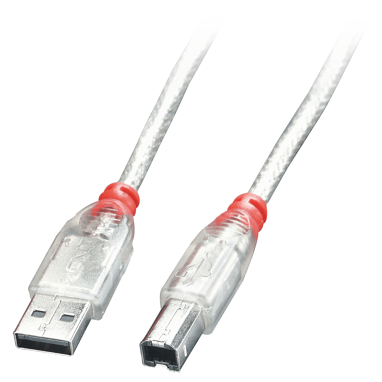 Lindy 41750 Cavo USB 2.0 Tipo A/B Trasparente, 0.2m