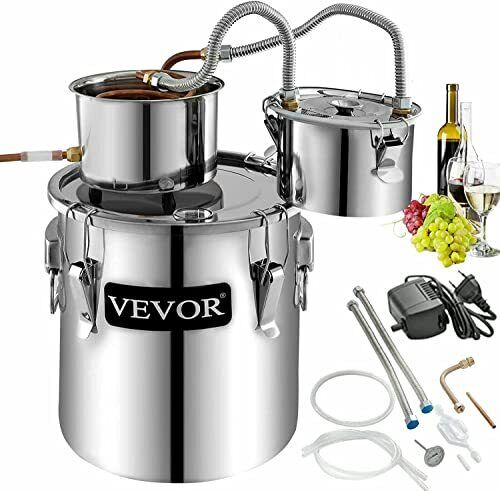 VEVOR Alambicco Distillatore 3Gal / 11,4L Alambicco per Grappa in Acciaio (p9b)