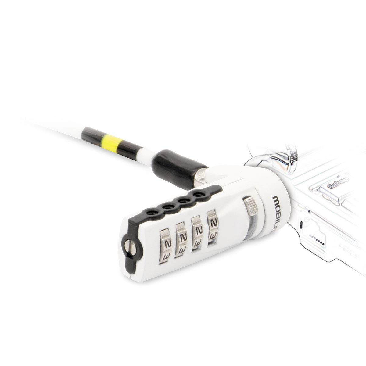 Mobilis 1.8m 4mm Diameter Hardened Steel Coded Security Cable - White and Silver