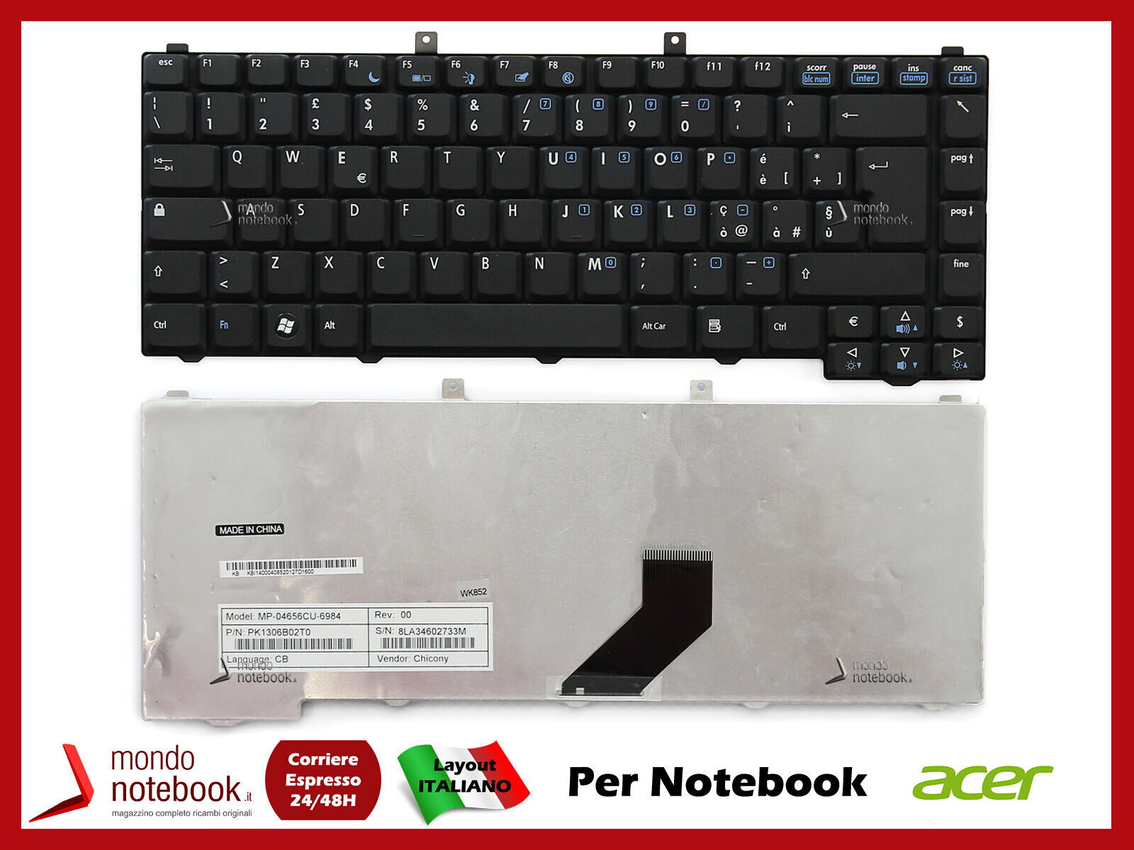 Tastiera Italiana Originale ACER Travelmate 4200 p/n KB.ASP07.006