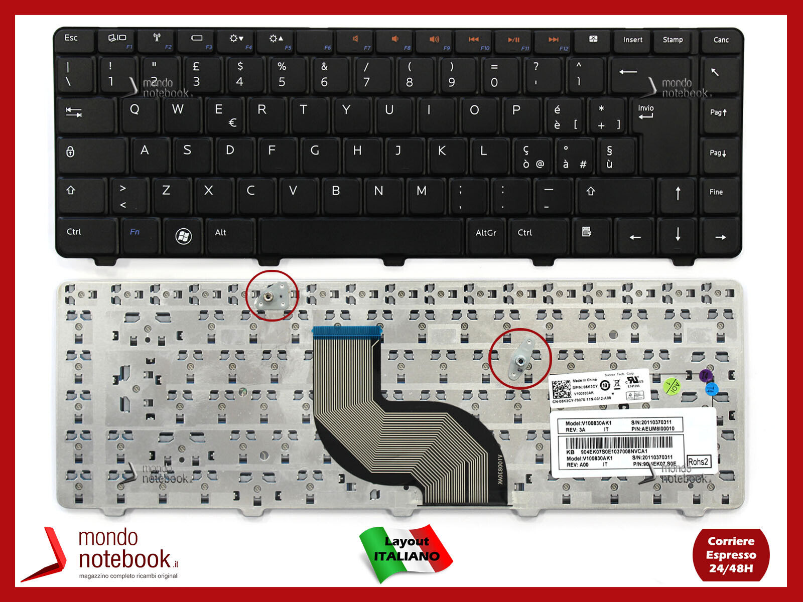 Tastiera Keyboard Italiana per Notebook DELL Inspiron 15 N5030 (NERA)
