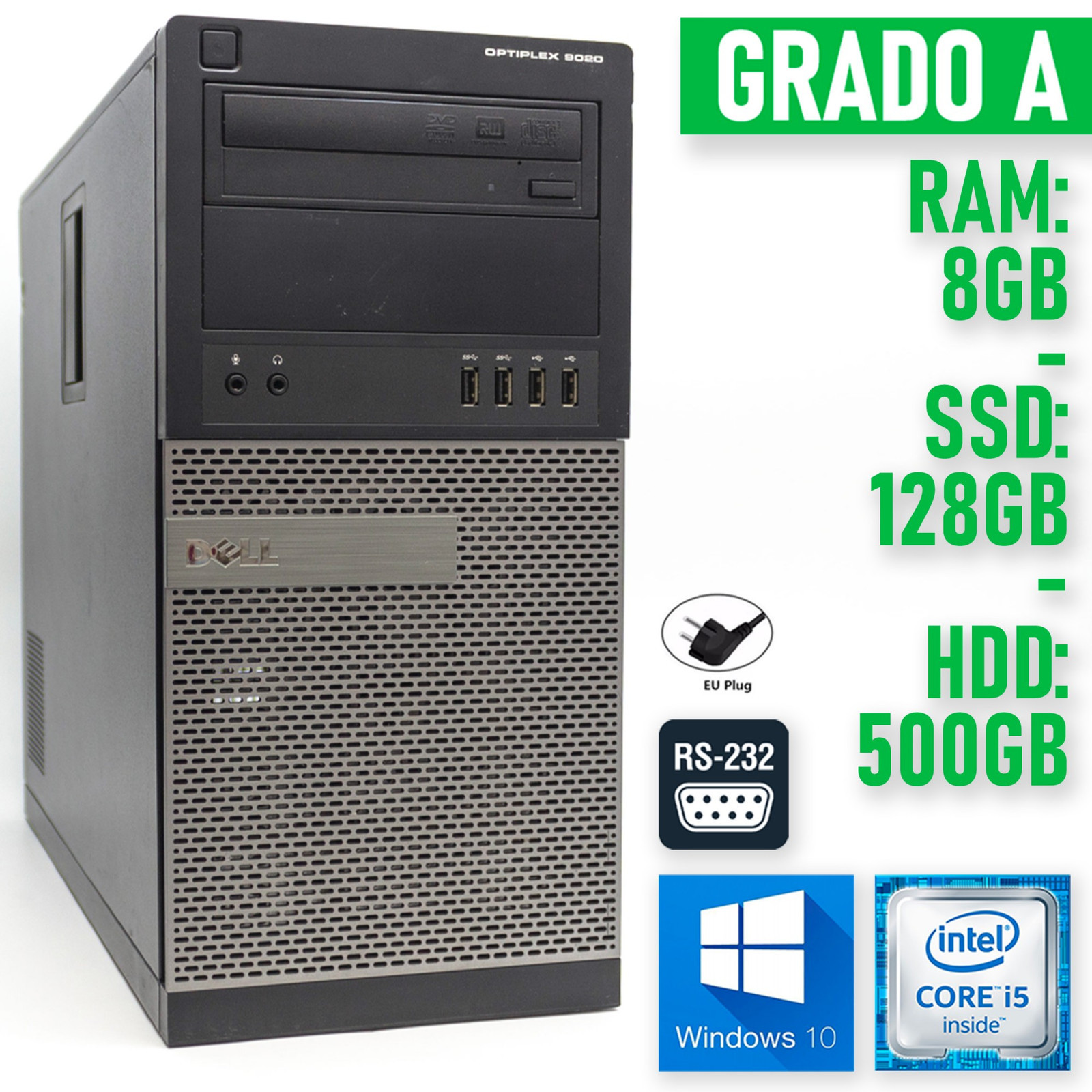 PC COMPUTER FISSO DESKTOP DELL 9020 WINDOWS 10 PRO i5 8GB 128+500GB AZIENDALE