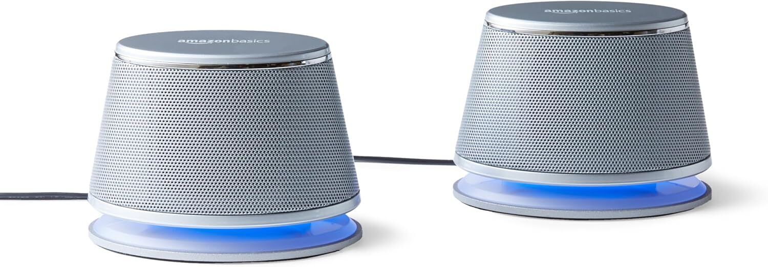 Amazon Basics, Altoparlanti stereo 2.0 per PC fisso o portatile, Argento