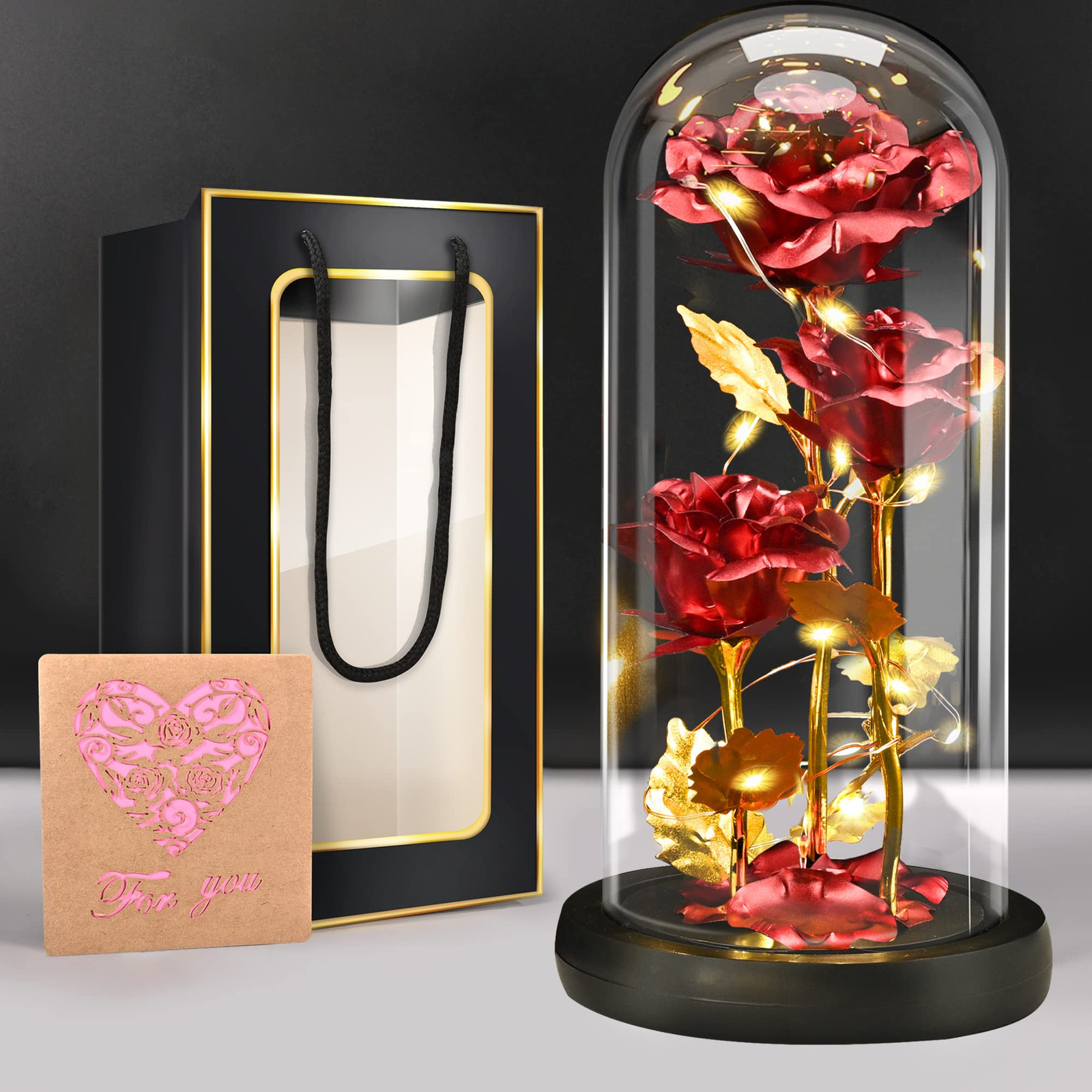 BoriYa Regali San Valentin per Lei - Rosa Eterna - Rose Eterne con LED (a4B)