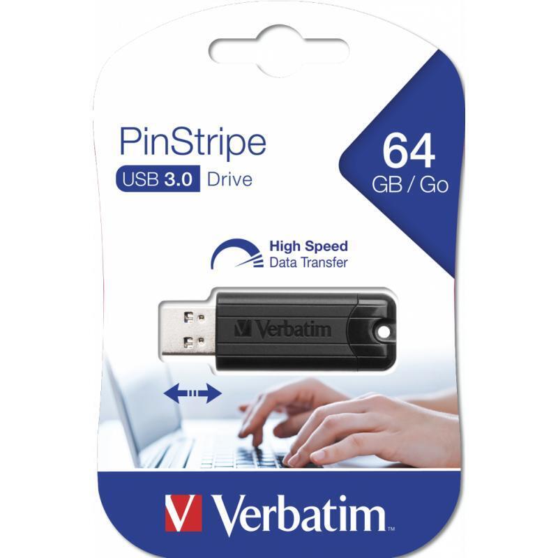 PENDRIVE 64GB USB 3.0 3.1 VERBATIM 49318 PINSTRIPE USB 3.0 HIGH SPEED DATA TRANS