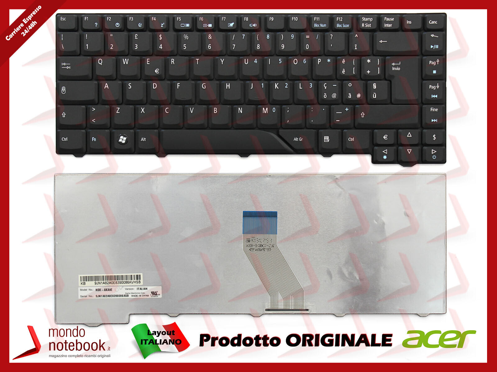 Tastiera Italiana per notebook eMachines E510 (Nera Opaca)