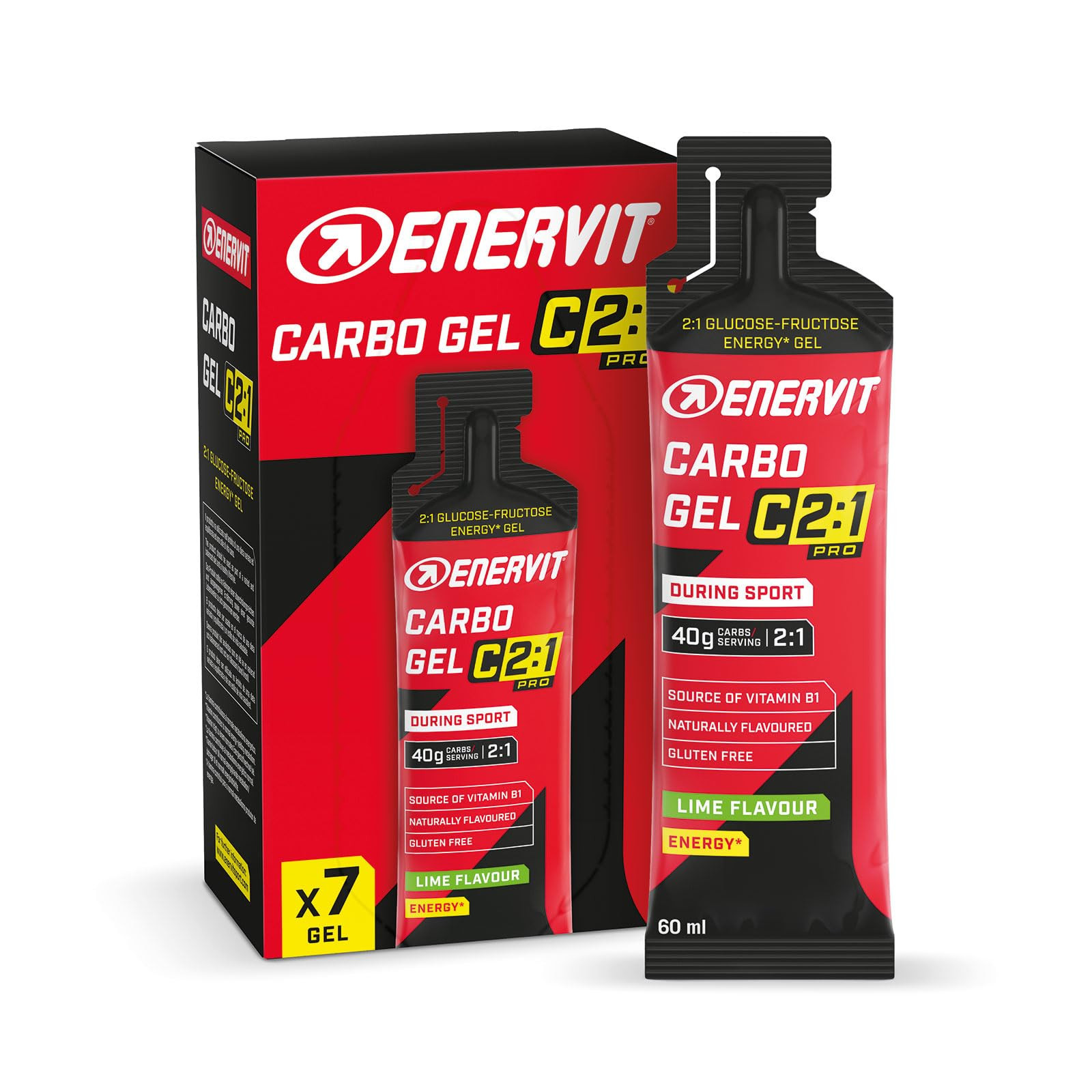 Enervit, Carbo Gel C2:1PRO Lime, Confezione da 7 Gel, Gel Enervit con (q5M)