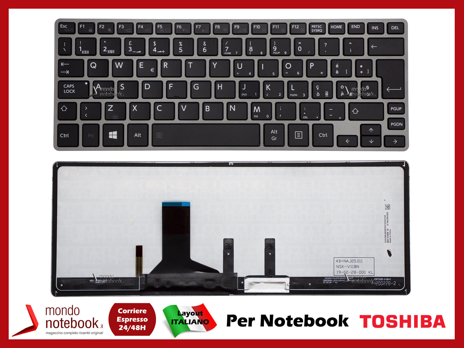 Tastiera TOSHIBA Portege Z30-B Senza Trackpoint (Retroilluminata) Rigenerata