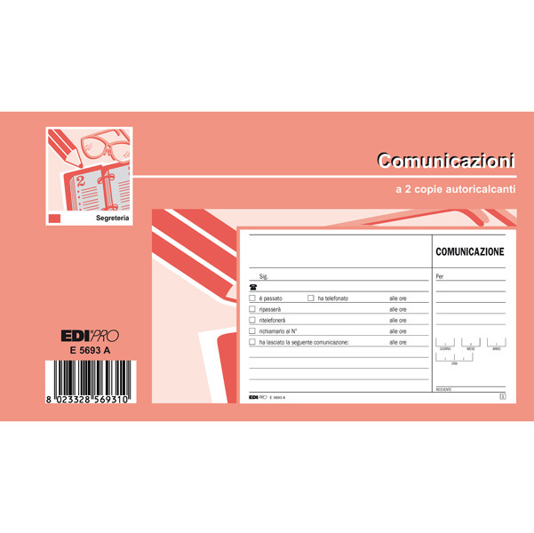 Blocco Comunicazioni Telefoniche Edipro - 9,9x17 cm - 50/50 Fogli Autoricalcanti