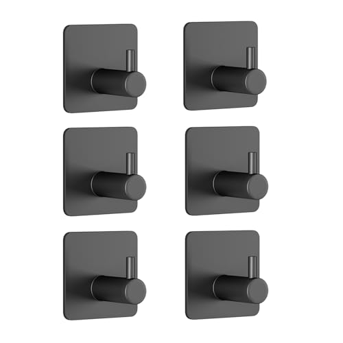 Gancio Adesivo Da Parete (6 Pezzi), Ganci Adesivi Acciaio Inox, Appendiabiti Autoadesivo, Impermeabile, Antiruggine, Per Cucine, Bagni, Uffici, Nero,