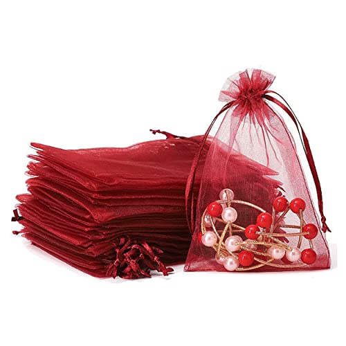 100 Pezzi Sacchetti Organza 9X12 Cm, Rosso Sacchetti Regalo In Organza, Sacchetti Organza Regalo Sacchetti Portaconfetti Borse Organza Sacchetto Con C