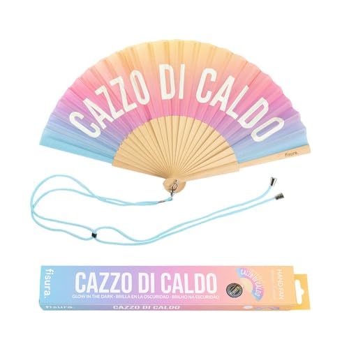 Fisura – Ventaglio Originale “C*Zzo Di Caldo”. Ventaglio In Legno Moderno E Divertente. Ventaglio Sfumato. Ventaglio Con Cordino Porta Ventaglio. Bril