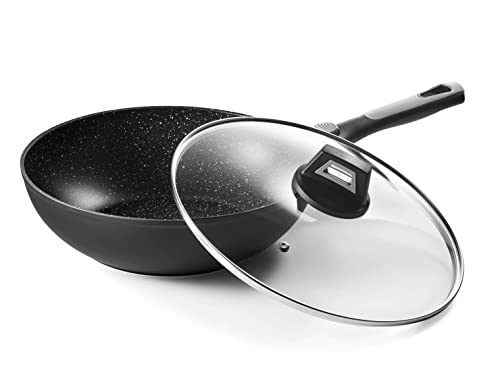 Pradel Excellence, P0002416/54885Mn, Pierra Wok 28 Cm Interno Pietra Esterna Nero, Spessore 2,5/4,0 Mm, Alluminio, Forma Rotonda