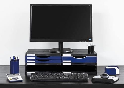 M-Office Atenea Soporte Para Monitor Ergosostenible Producto 100% Reciclado Y Reciclable Incluye Un Cajón Grande, Dos Pequeños Y Una Bandeja Amplia Pa